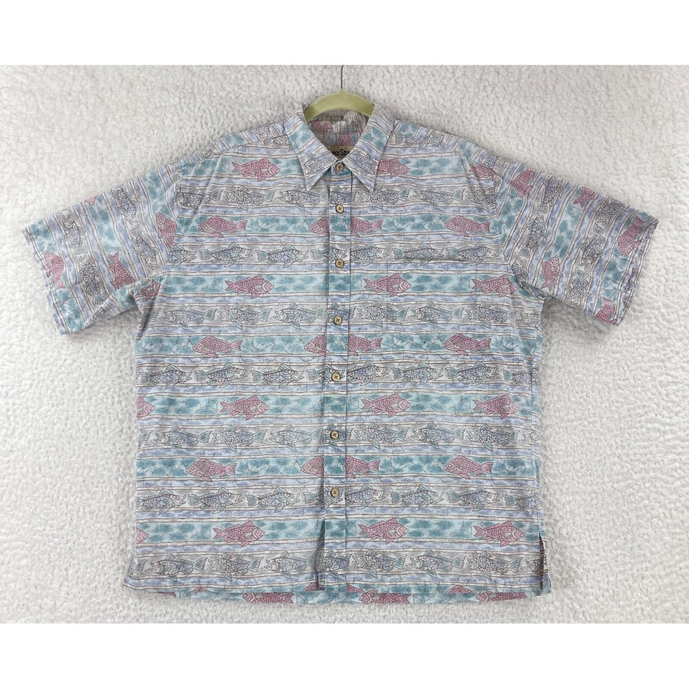 Cooke Street Honolulu Button-Up Shirt Mens Large‎ Blue Tropical Short Sleeve